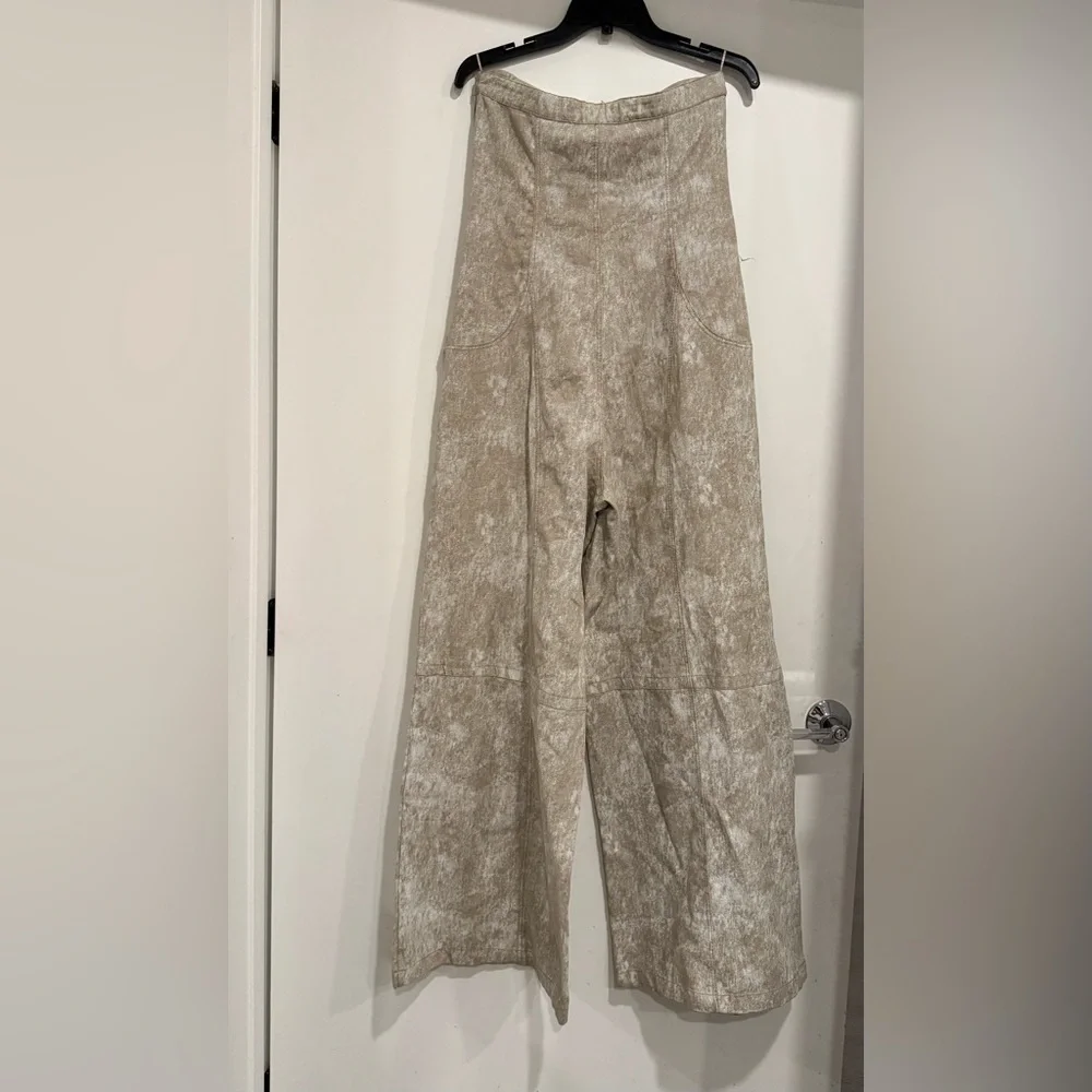 ZARA PRINTED LINEN BLEND Wide Leg JUMPSUIT SIZE M